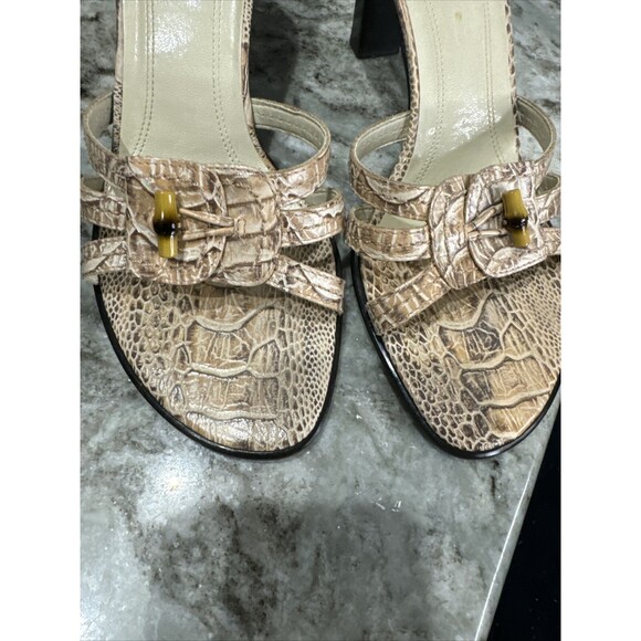Franco Sarto Tan Snakeskin Print Strappy Sandals with Kitten Heel Size 9 - Picture 6 of 7